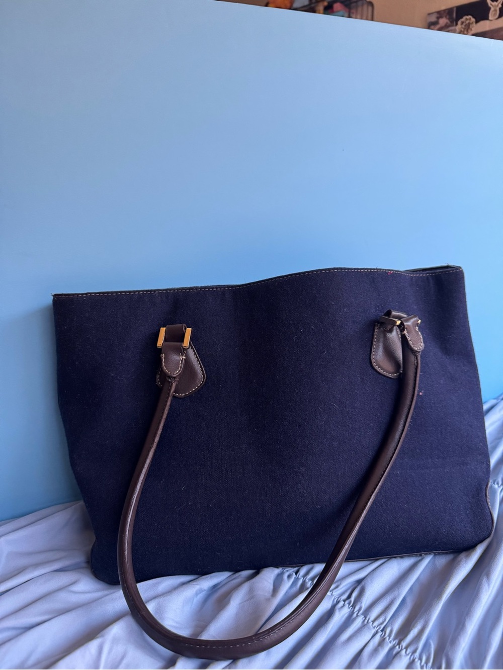 croft & barrow Navy Tote with Brown Straps